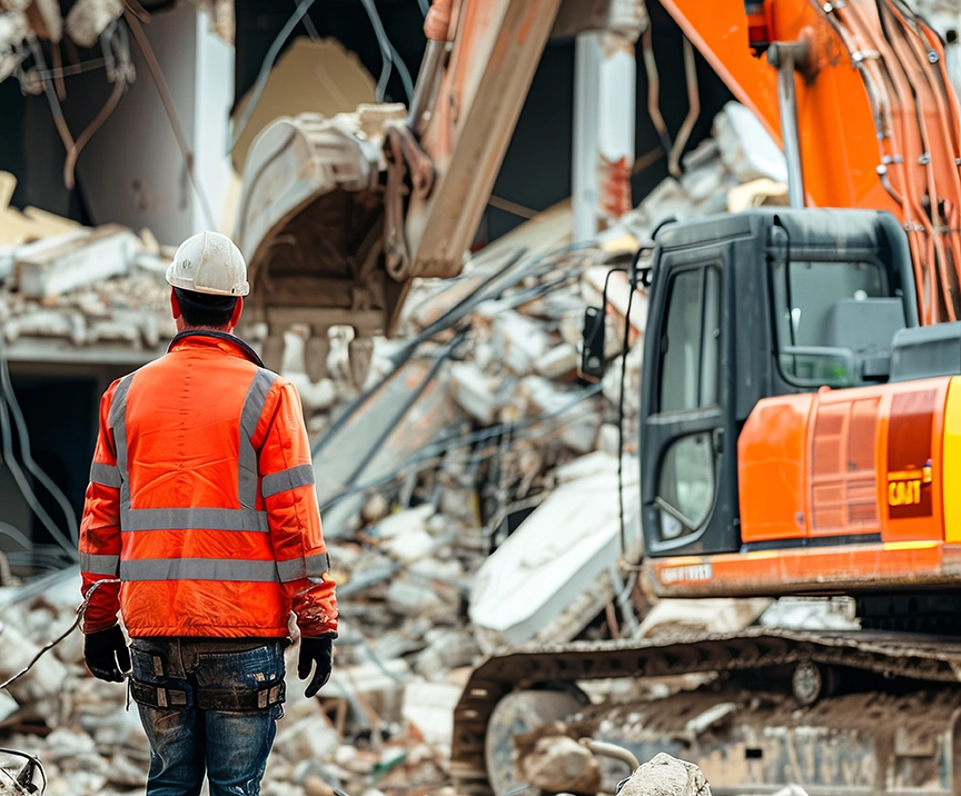 Sigma Abriss - Genehmigungsprozesse für Abrissarbeiten Bauarbeiter im Abbruchbaugebiet